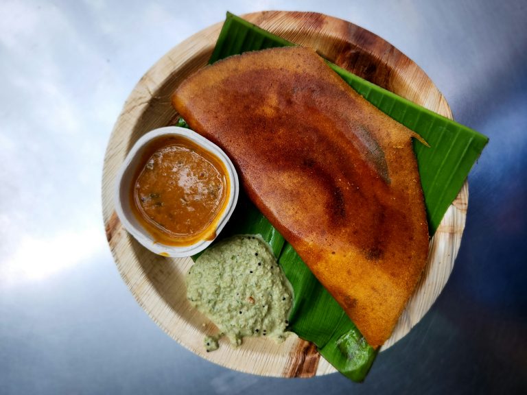 Traditional Masala Dosa with Coconut Chutney & Sambar